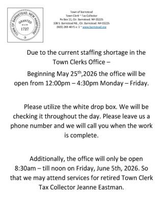 Reflects adjusted hours for Town Clerk's Office